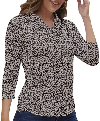 3/4 Sleeve Golf Polo UPF 50+ in Beige Leopard Flowers