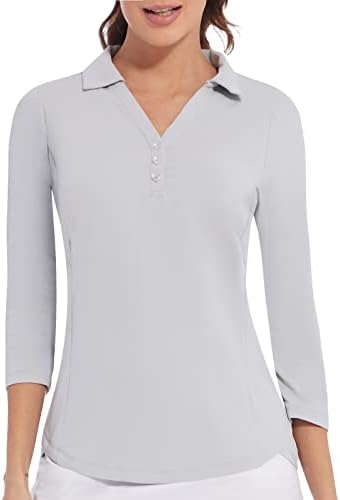3/4 Sleeve Golf Polo UPF 50+ in Light Ash
