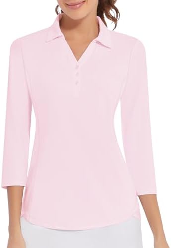 3/4 Sleeve Golf Polo UPF 50+ in Pink