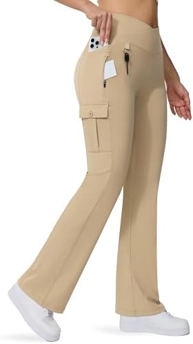 Flare Leggings with 5 Pockets in Khaki Tan
