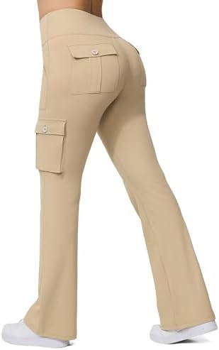 Flare Leggings with 6 Pockets in Khaki Tan