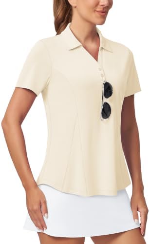 No-Tuck Peplum Polo V-Neck in Beige