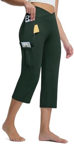 Non-Slip Cargo Capris with 5 Pockets 21" in Forest Green