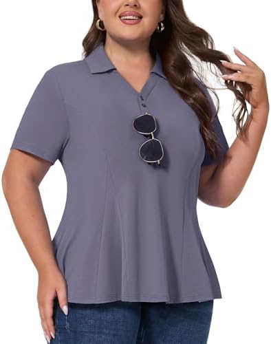 Plus Size Polo with Sunglasses Holder in Dark Gray
