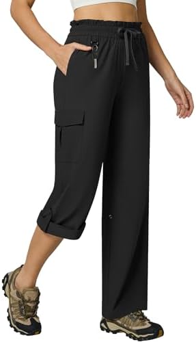 Roll-Up Convertible Cargo Capris with 6 Pockets in Black