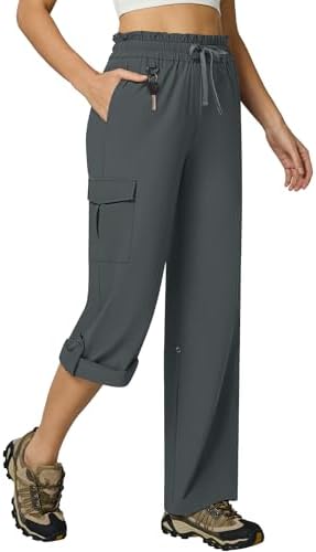 Roll-Up Convertible Cargo Capris with 6 Pockets in Dark Gray