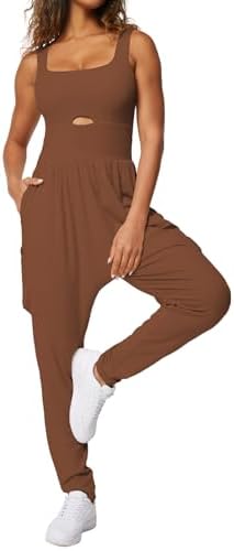 Sleeveless Jumpsuit with Pockets in Brown
