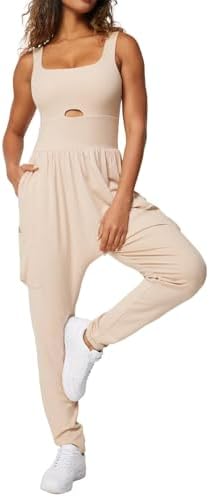 Sleeveless Jumpsuit with Pockets in Oatmeal