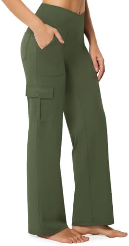 Wide Leg Cargo Pants with 6 Pockets in Army Green