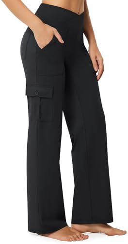 Wide Leg Cargo Pants with 6 Pockets in Black, Petite length