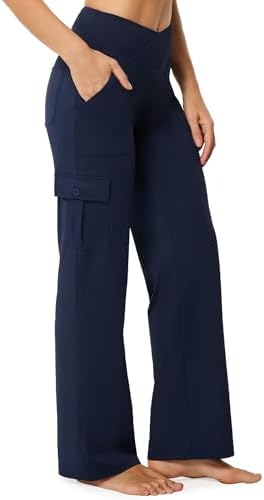Wide Leg Cargo Pants with 6 Pockets in Dark Blue, Petite length