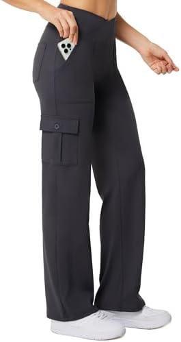 Wide Leg Cargo Pants with 6 Pockets in Dark Gray, Petite length
