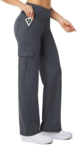 Wide Leg Cargo Pants with 6 Pockets in Dark Gray, Tall length