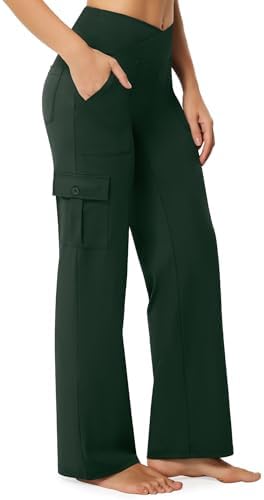 Wide Leg Cargo Pants with 6 Pockets in Forest Green
