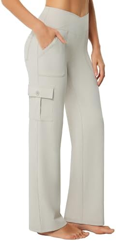 Wide Leg Cargo Pants with 6 Pockets in Khaki, Petite length
