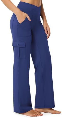 Wide Leg Cargo Pants with 6 Pockets in Royal Blue