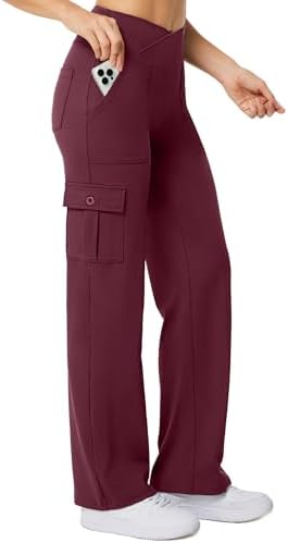 Wide Leg Cargo Pants with 6 Pockets in Wine Red