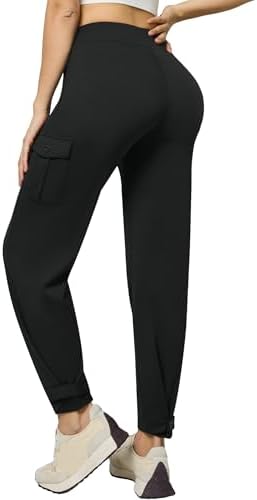 Wide Leg Stretch Cargo Pants in Black